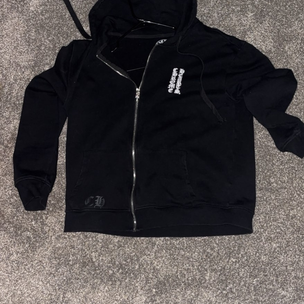 Black Zip-Up Hoodie with White Text